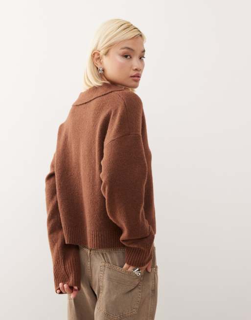 Monki – Polo-Strickpullover in Schokobraun, 4 von 4