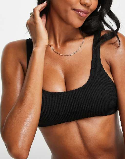  Women Black Sports Bra Bikini Tops Scoop Neck