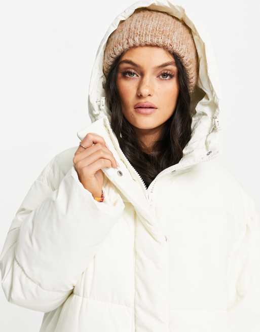 Monki polyester hooded padded jacket in off white WHITE