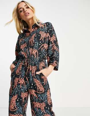 Monki store jumpsuit leopard