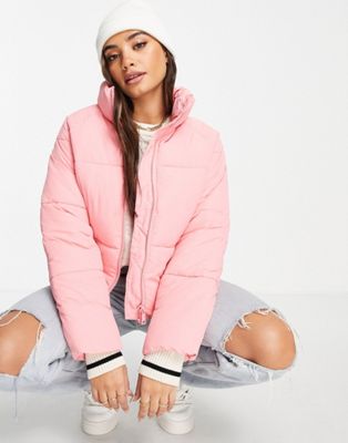 Monki polyester short padded jacket in pink - PINK