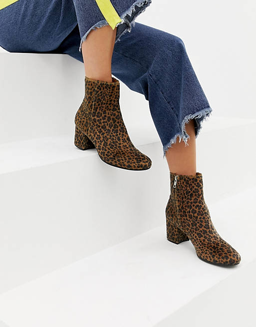 Monki pony hair leopard print heeled boots in brown