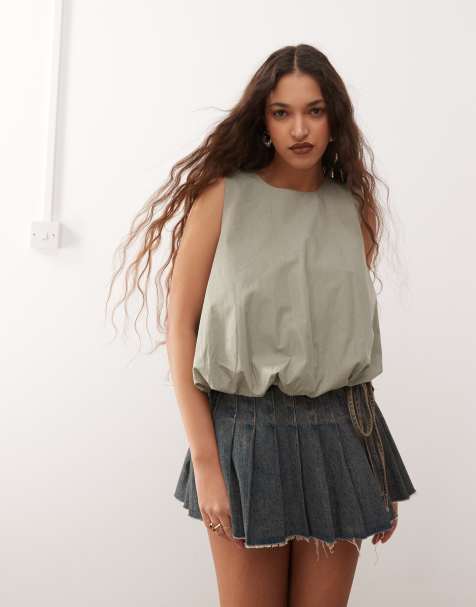 Monki - Poplin-bobletop i kaki - view 1