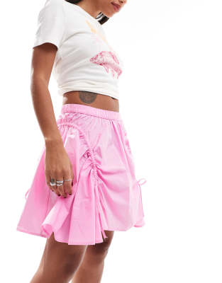 poplin mini skirt with drawstring ruched detail in pink