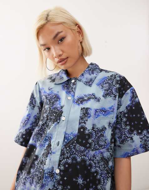 Monki poplin set in blue scarf print - view 1