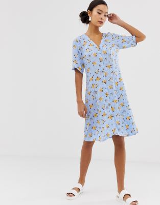 light blue dress with yellow flowers