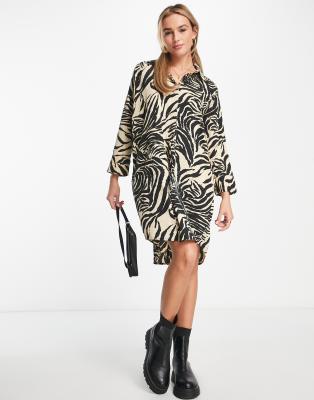 printed shirt dress in animal print-Multi