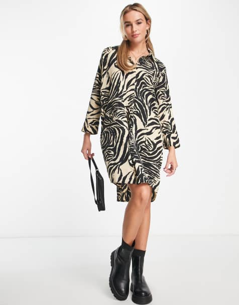 Monki printed shirt dress in animal print