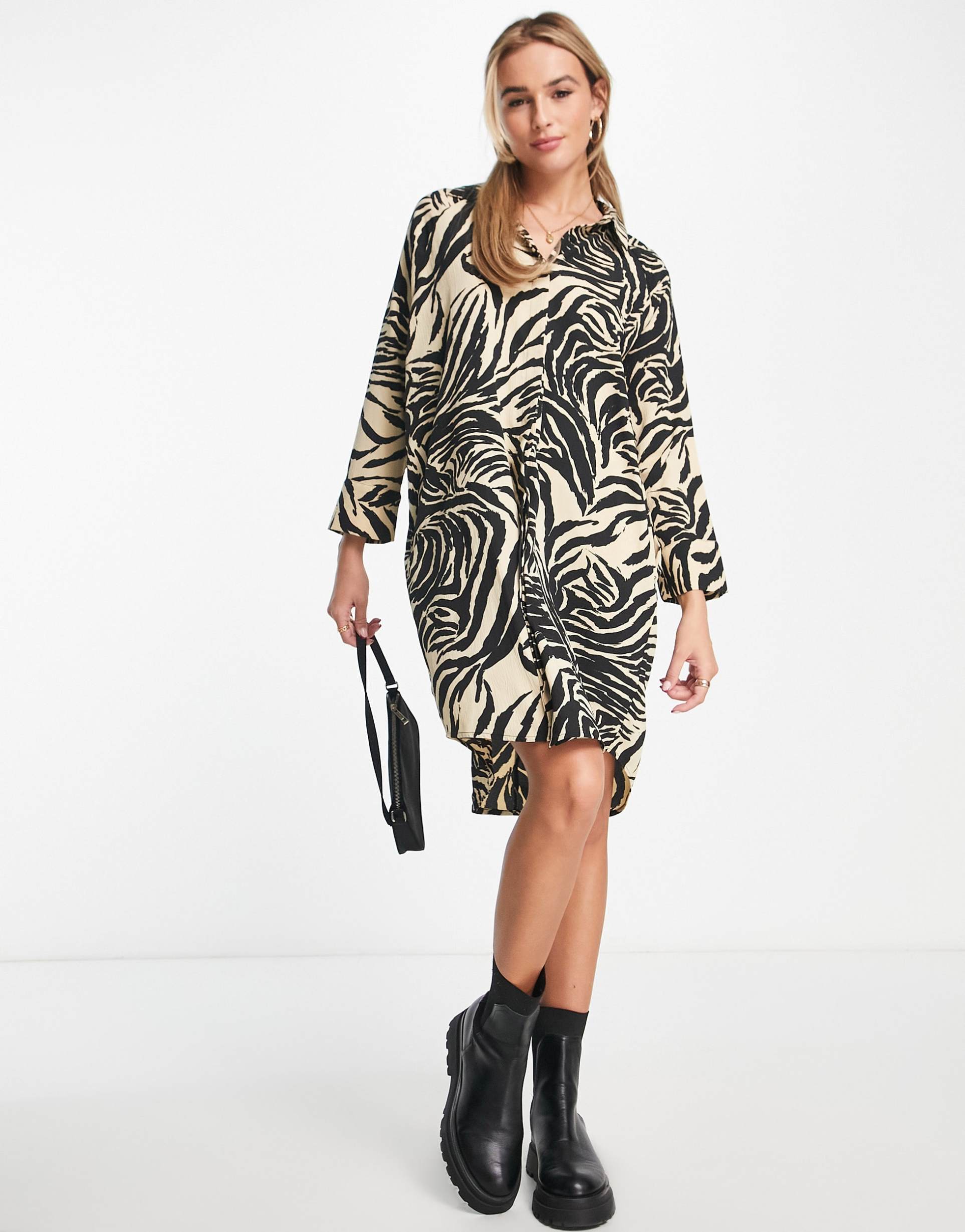 monki printed shirt dress in animal print