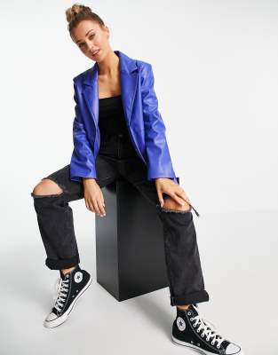Monki PU coat in blue - ASOS Price Checker