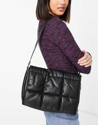 Monki PU quilted cross body bag in black