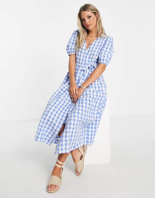 Blue gingham hot sale wrap dress