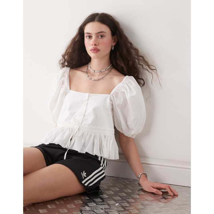 トップス maison celon puff sleeve peplum blouse Womens Chiffon Blouse Elegant Square Neck Babydoll Shirts