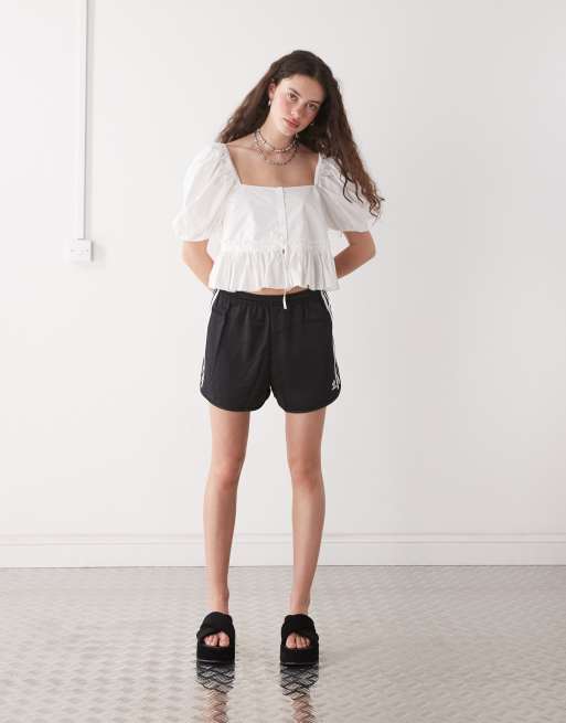 Monki puff sleeve milkmaid peplum blouse in white, 3 of 4