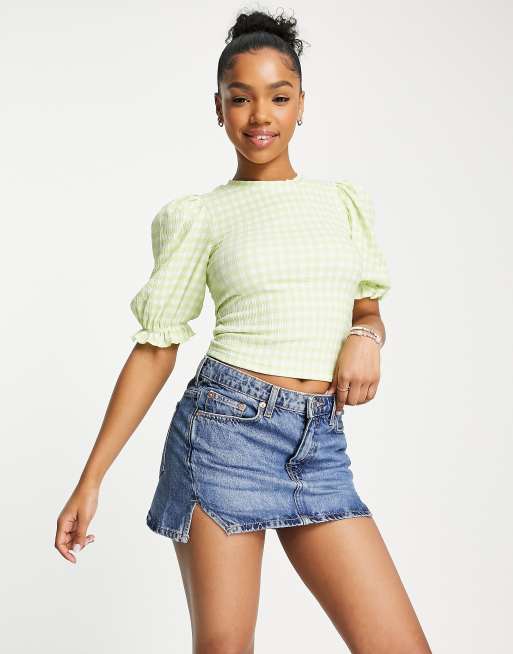 ASOS DESIGN short sleeve milkmaid crop top in green floral