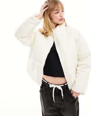 Monki Puffer Jacket In Dusty White ASOS