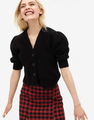 Monki Puffy short sleeve cardigan in black