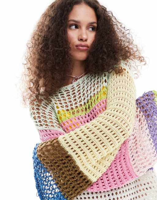 Pull épais en maille rayée - Beige - Fille - 7.15