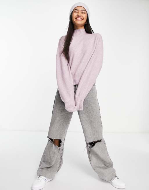 Monki - Pull col montant en maille - Violet cendré - PURPLE