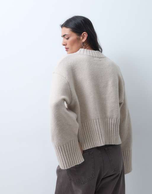 Monki pull col rond décontracté couleur pierre, 4 de 5
