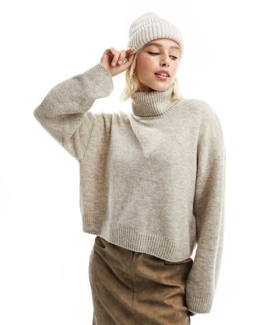 Monki - Pull col roulé en maille - Naturel