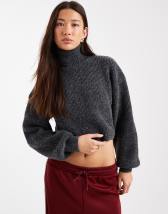 French Connection - Pull court en maille torsadée - Gris clair