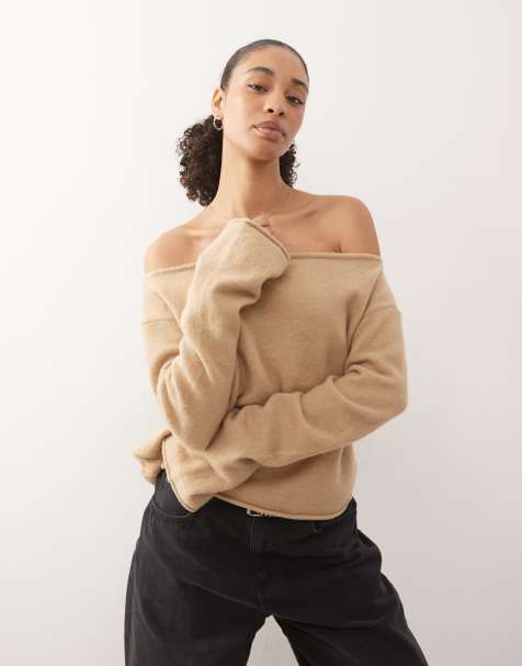 Monki - Pull décontracté en maille à épaules dénudées - Beige - view 1