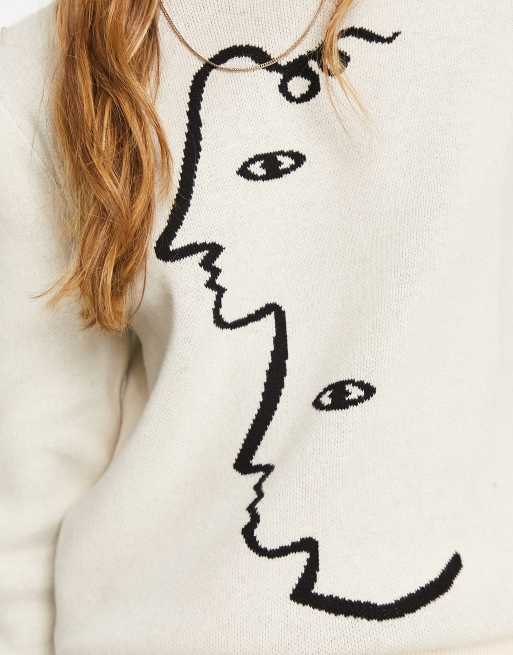 Monki - Pull décontracté en maille à motif abstrait - Blanc, 2 de 4