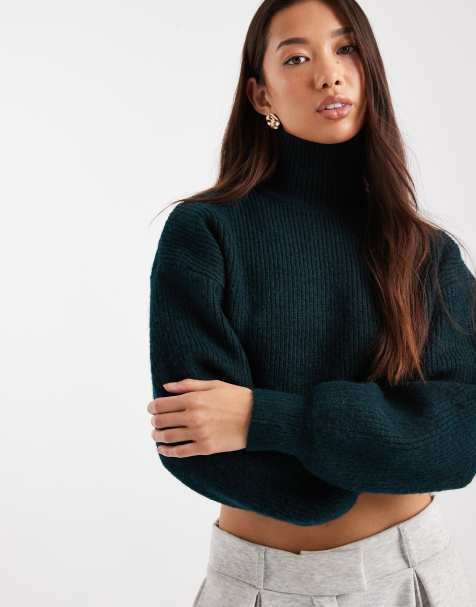 Monki - Pull en maille à col cheminée - Vert foncé - view 1