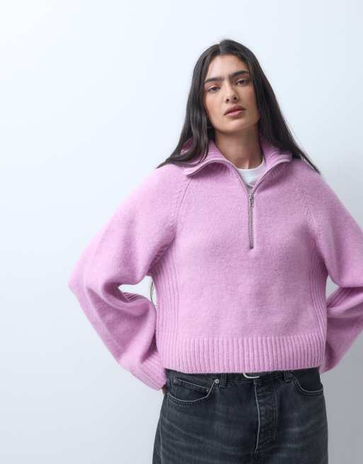 Monki pull en maille à demi-zip rose, 4 de 5