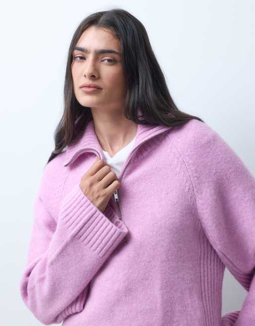 Monki pull en maille à demi-zip rose, 5 de 5