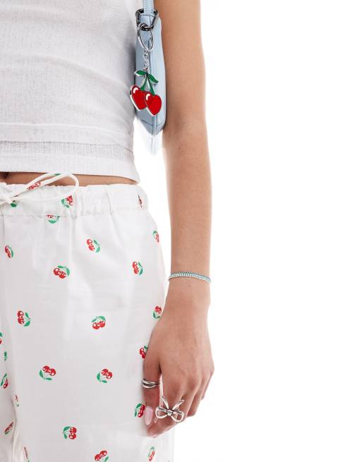 【NONCODE】Lully Printed String Pants Monki pull on drawstring waist wide leg pants in cherry