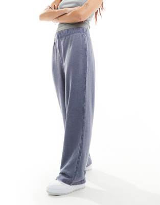 pull on relaxed leg lounge pants in blue acid wash