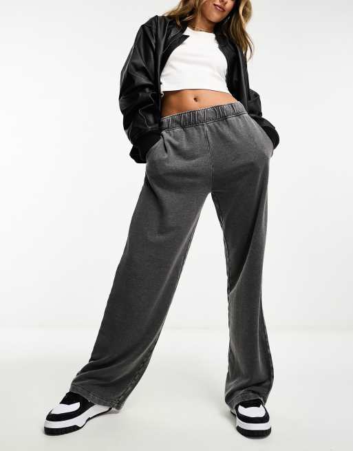 Monki pull on relaxed leg lounge pants in washed charcoal