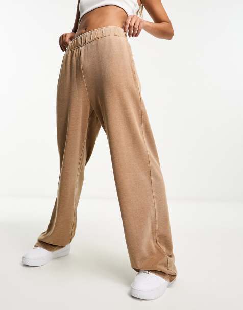 Monki pull on relaxed leg lounge trousers in washed camel