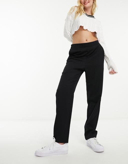 Monki pull on slim leg tailored pants in black