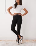 [Monki] Monki pull on tailored pants with cotton waistband detail in black XS Black