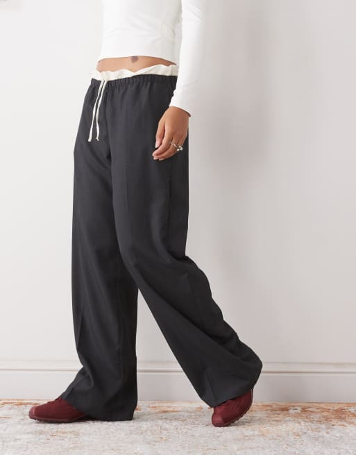 Monki pull on tailored pants with cotton waistband detail in dark gray , 2 of 5