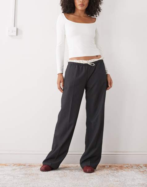 Monki pull-on tailored pants with cotton waistband detail in dark grey - view 1