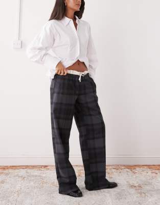 Monki Pull On Tailored Pants With Cotton Waistband Detail In Gray