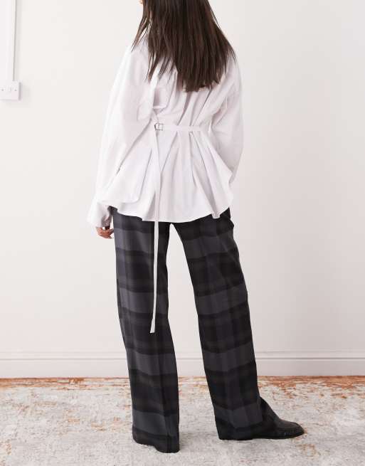 Monki pull on tailored pants with cotton waistband detail in gray plaid , 3 of 5