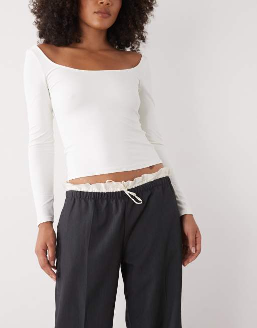 Monki pull on tailored trousers with cotton waistband detail in dark grey , 5 of 5