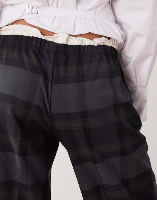 Monki pull on tailored trousers with cotton waistband detail in grey check , 5 of 5