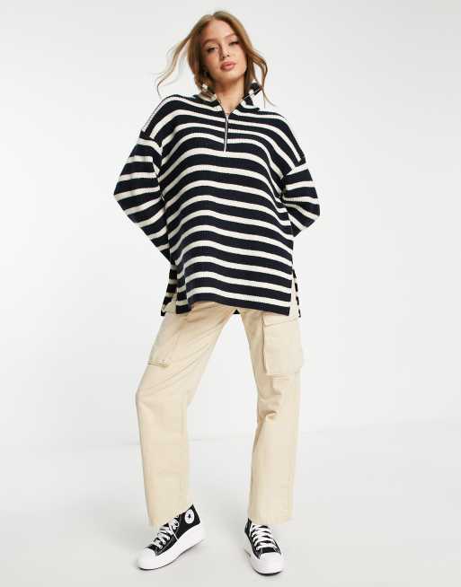 Monki - Pull oversize à rayures et col zippé - Bleu marine/blanc cassé, 4 de 4