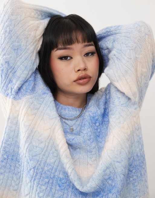 Monki - Pull oversize en maille torsadée teinte par section - Bleu/rose, 4 de 4