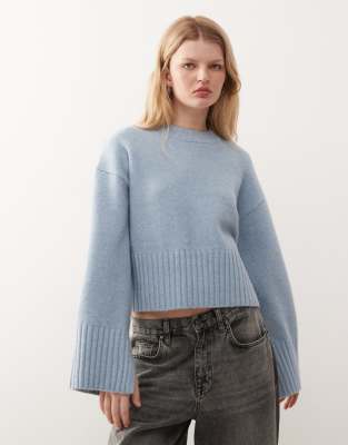 Pull ras de cou en maille - Bleu cendré S