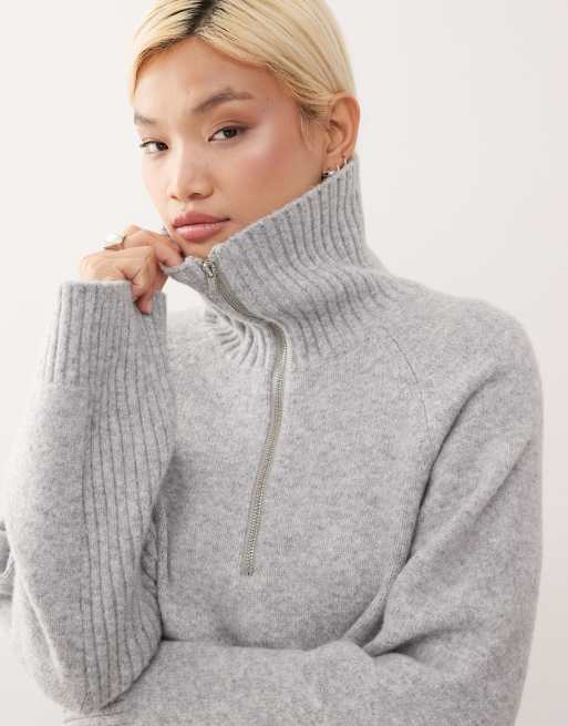 Monki – Pullover in meliertem Grau mit kurzem Reißverschluss, 3 von 4