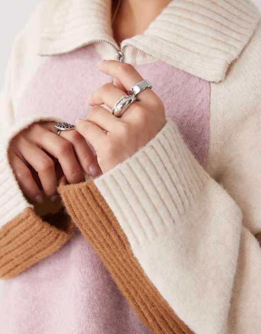 Monki – Pullover in Rosa und Cremeweiß mit kurzem Reißverschluss und Colourblock-Design, 2 von 4