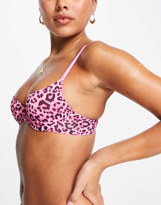 Monki push up bra in pink animal print