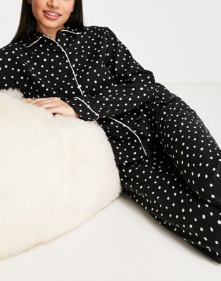 Femme Monki - Pyjama à pois avec chemise et pantalon - Noir